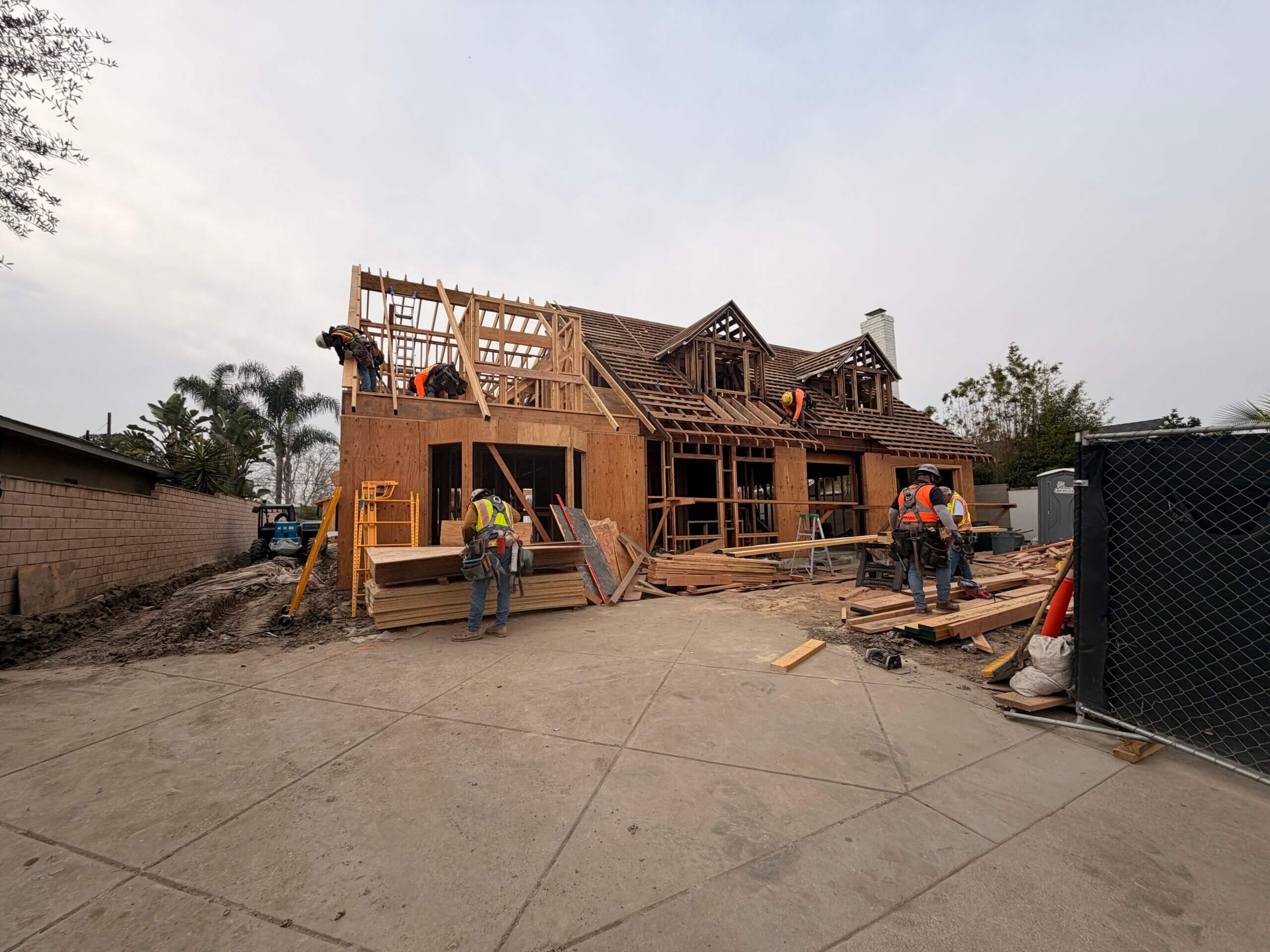 Structural framing work for residential addition in Los Alamitos, California