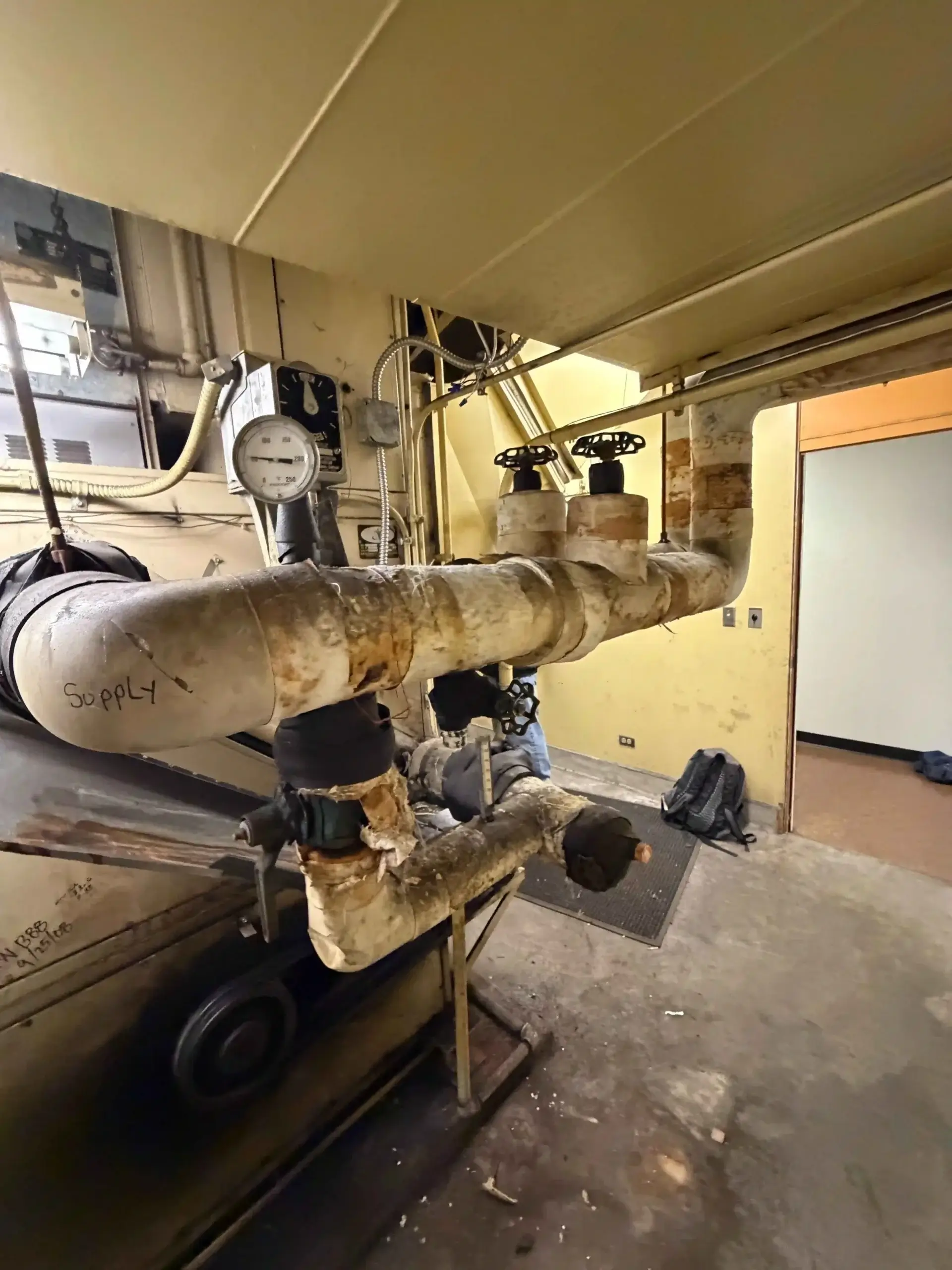 Existing HVAC piping for Bank of America HVAC replacement project